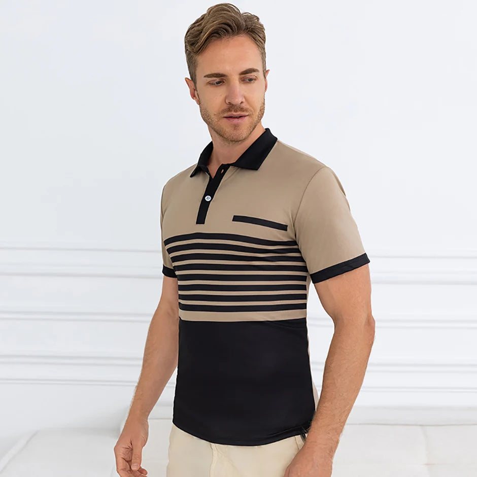 Summer Men's Striped Wild Polo Shirt Casual Fashion