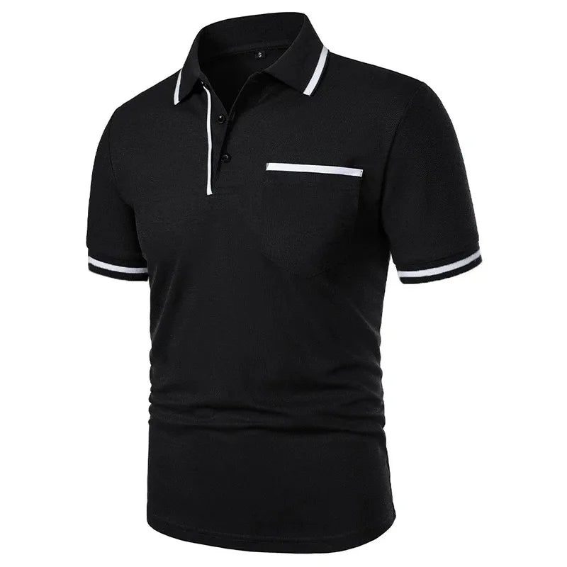 Summer Men's Short Sleeve Breathable Solid Color Lightweight Polo Shirt Basic Splice Top