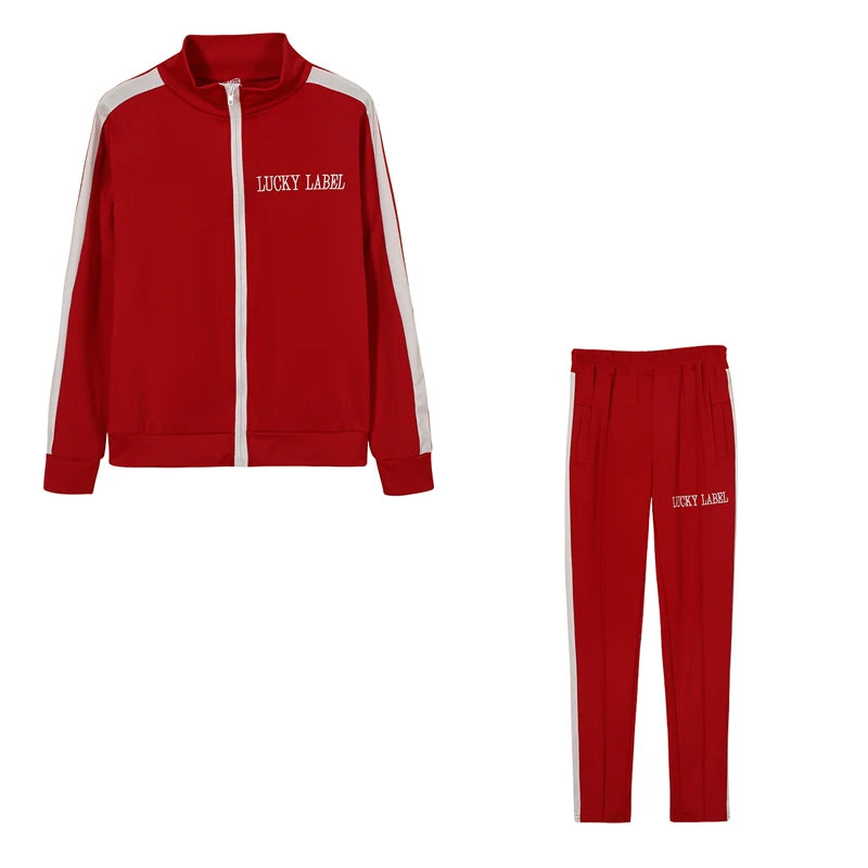 2024 European and American Women's Fashion Letter Embroidered Zipper Sports Two-piece Set