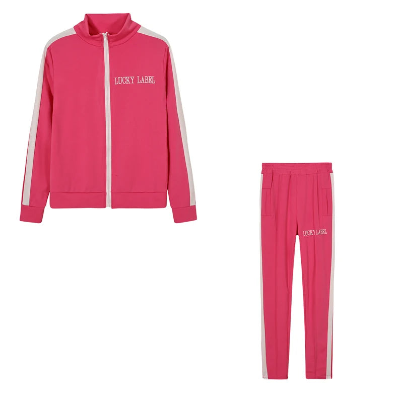 2024 European and American Women's Fashion Letter Embroidered Zipper Sports Two-piece Set