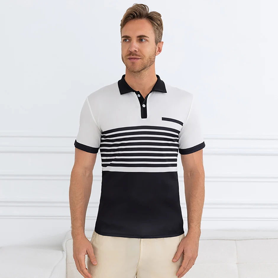 Summer Men's Striped Wild Polo Shirt Casual Fashion