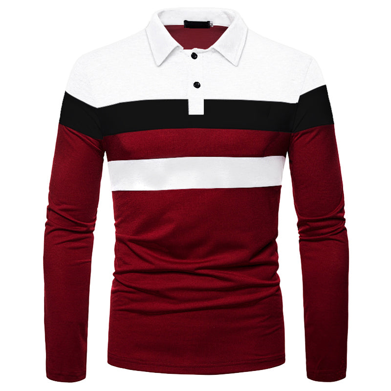 Fashion Men Long Sleeve Polo Shirt Splicing