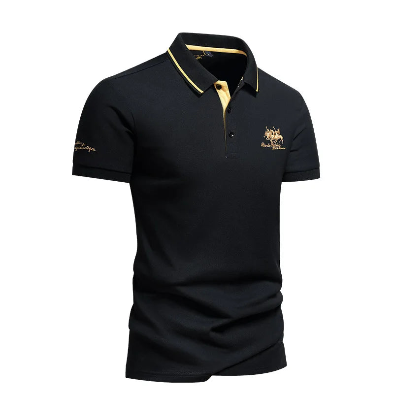 summer Men's Short Sleeve Embroidered Polo T-Shirt Lightweight Casual Vintage Business