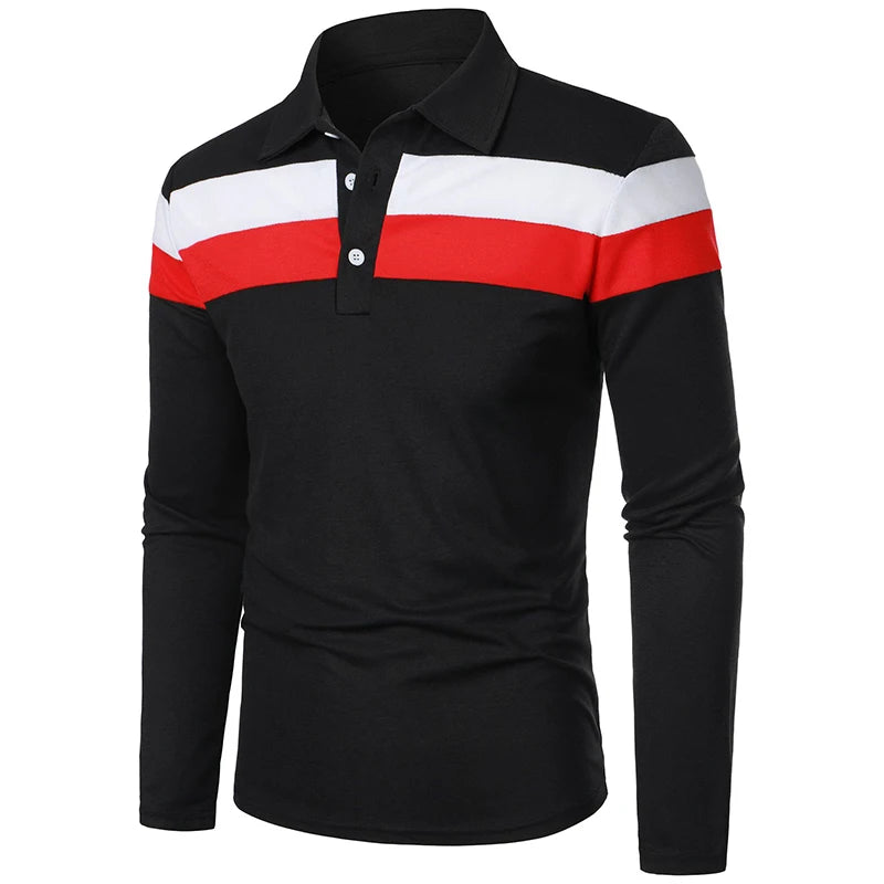 New Men Long Sleeve Tshirt Splicing Polos Tee