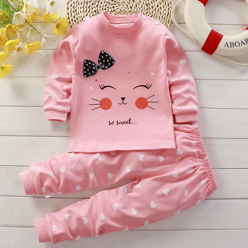 Autumn Sleepwear Pajamas For Girls Boys Long Sleeve Tops+Pants Suits Fashion