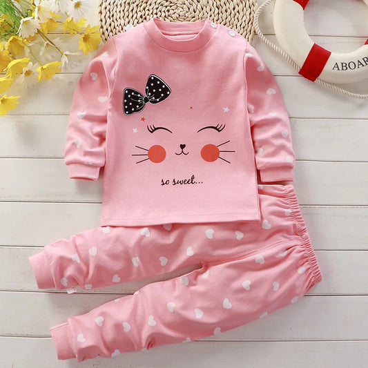 Autumn Sleepwear Pajamas For Girls Boys Long Sleeve Tops+Pants Suits Fashion