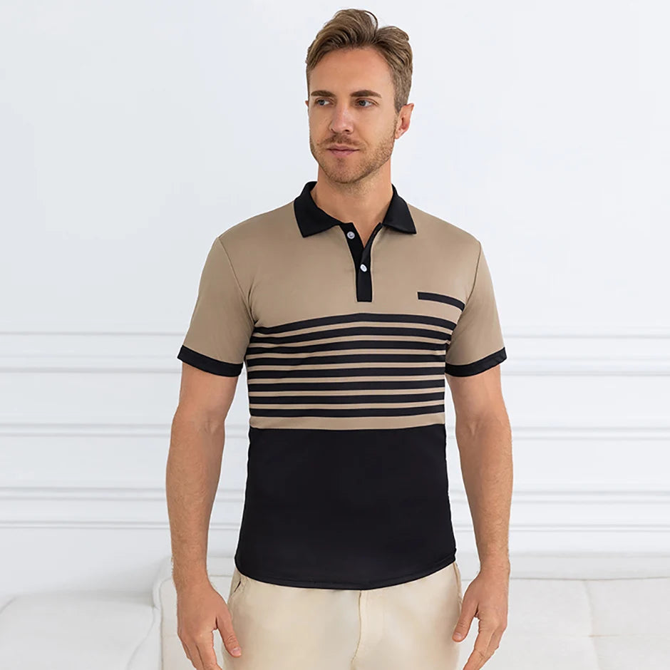 Summer Men's Striped Wild Polo Shirt Casual Fashion