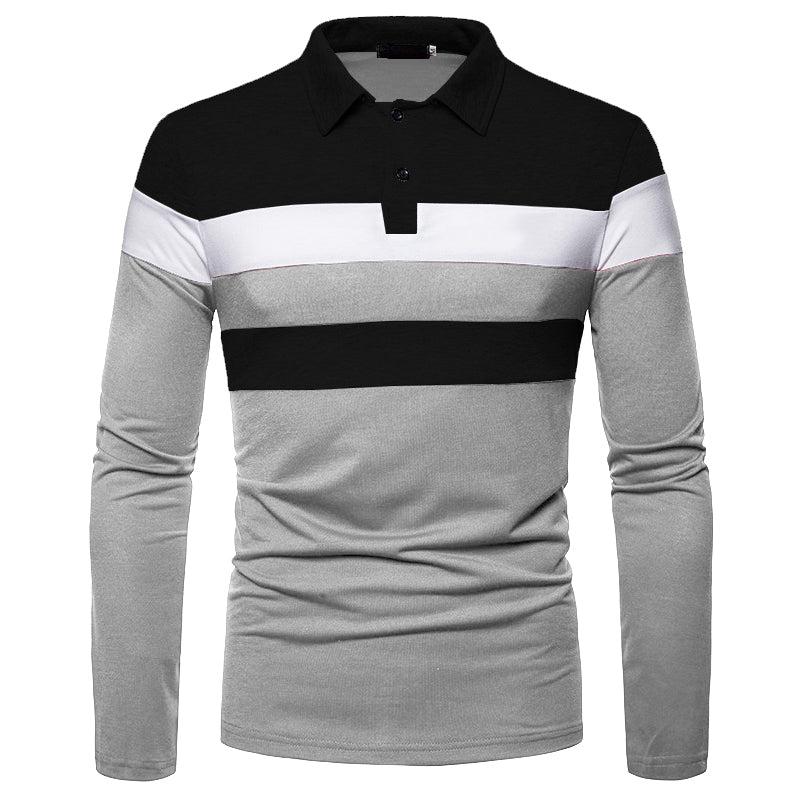 Fashion Men Long Sleeve Polo Shirt Splicing