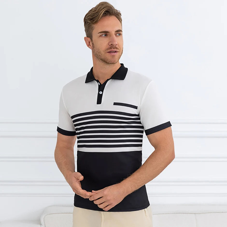 Summer Men's Striped Wild Polo Shirt Casual Fashion