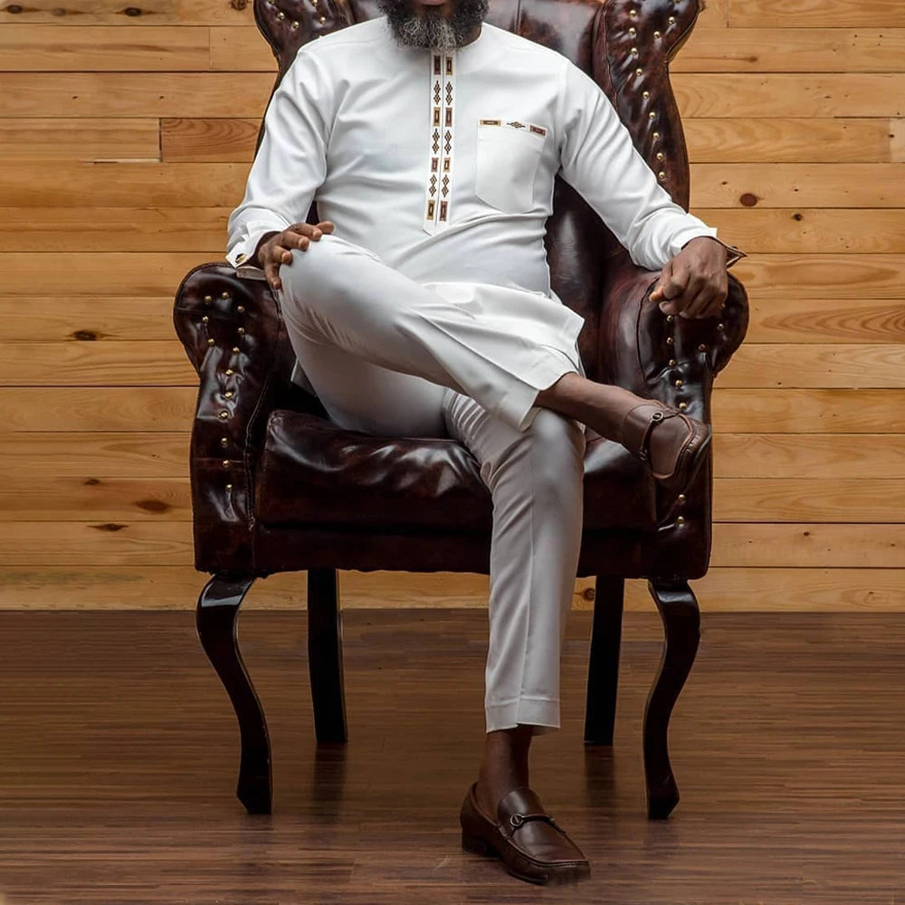 New Dashiki African ethnic men long sleeve T-shirt trousers suit S-2XL