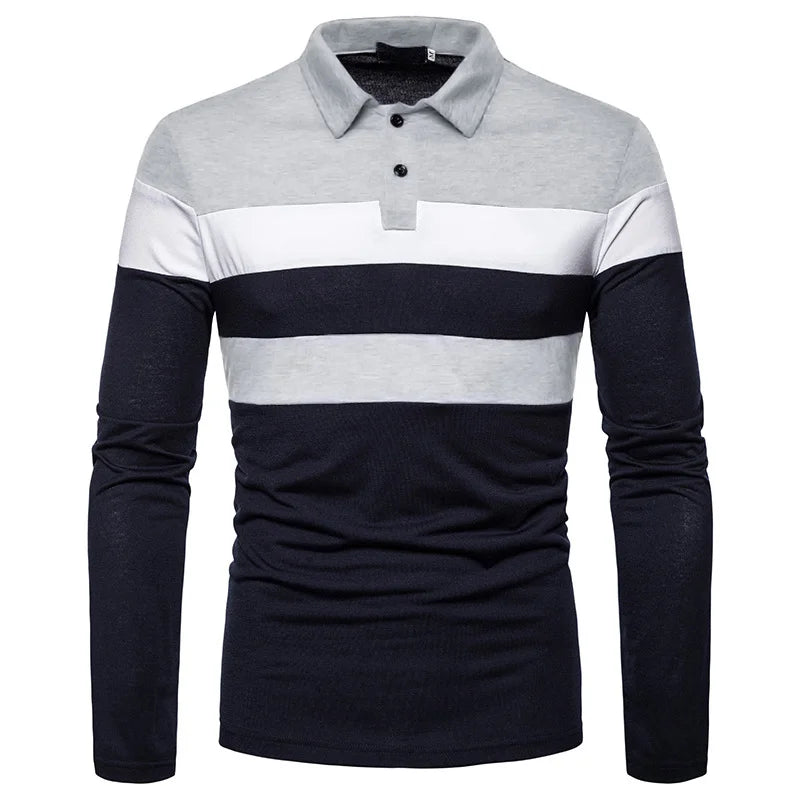Fashion Men Long Sleeve Polo Shirt Splicing