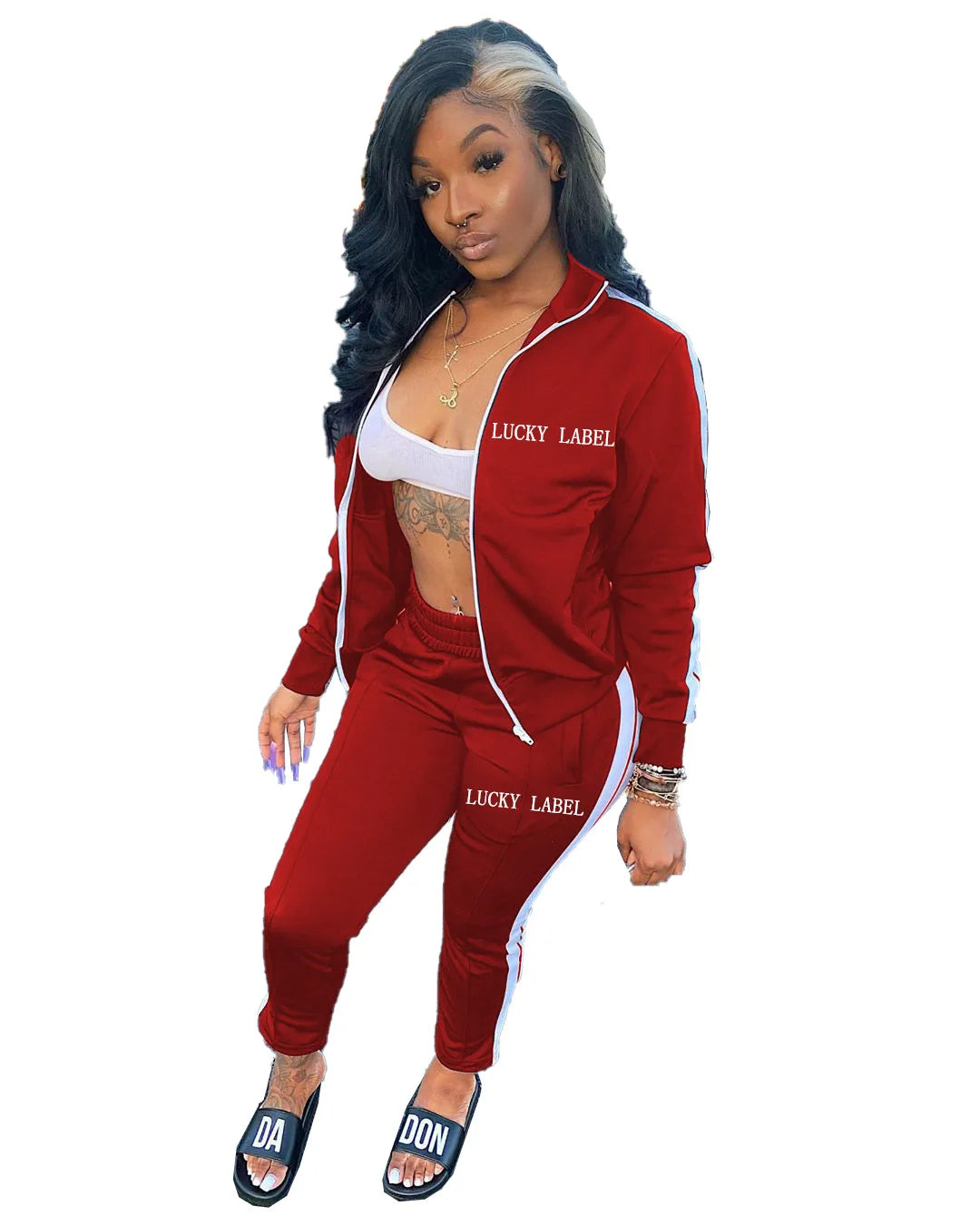 2024 European and American Women's Fashion Letter Embroidered Zipper Sports Two-piece Set