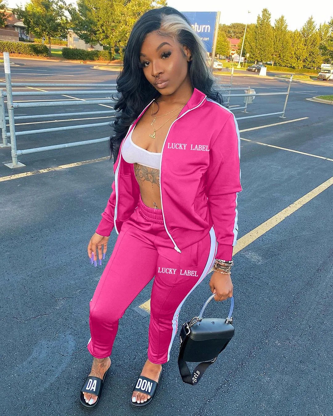 2024 European and American Women's Fashion Letter Embroidered Zipper Sports Two-piece Set