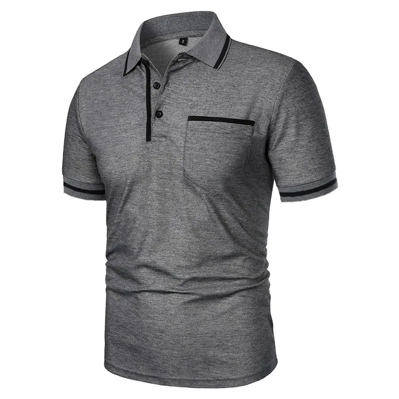 Summer Men's Short Sleeve Breathable Solid Color Lightweight Polo Shirt Basic Splice Top
