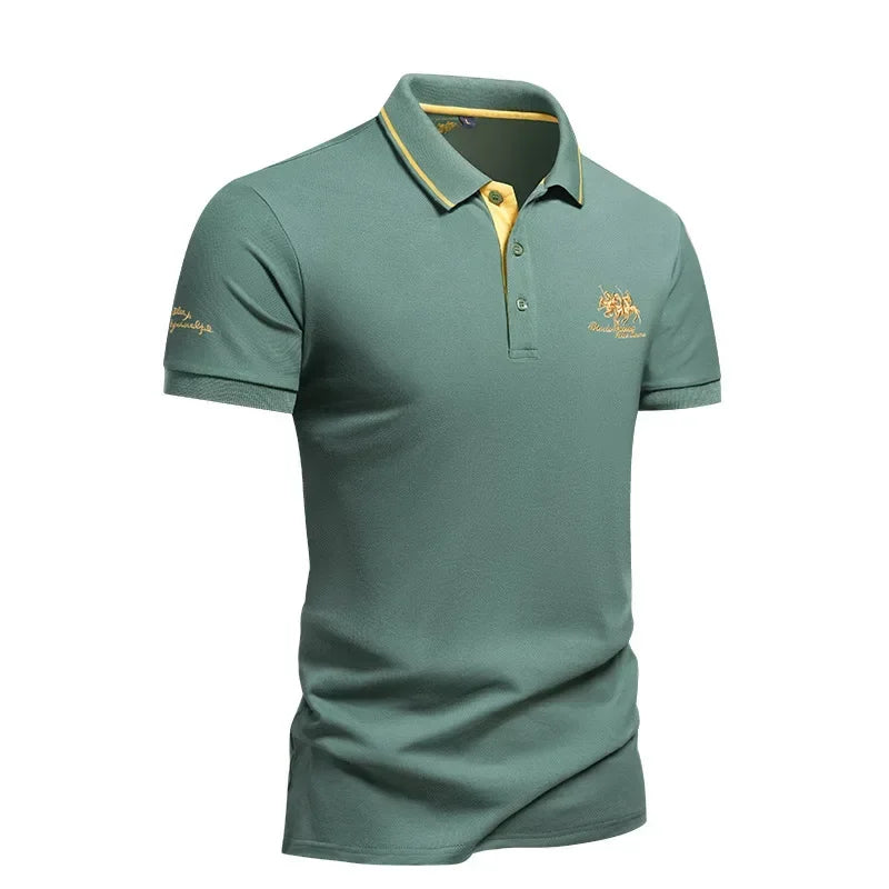 summer Men's Short Sleeve Embroidered Polo T-Shirt Lightweight Casual Vintage Business
