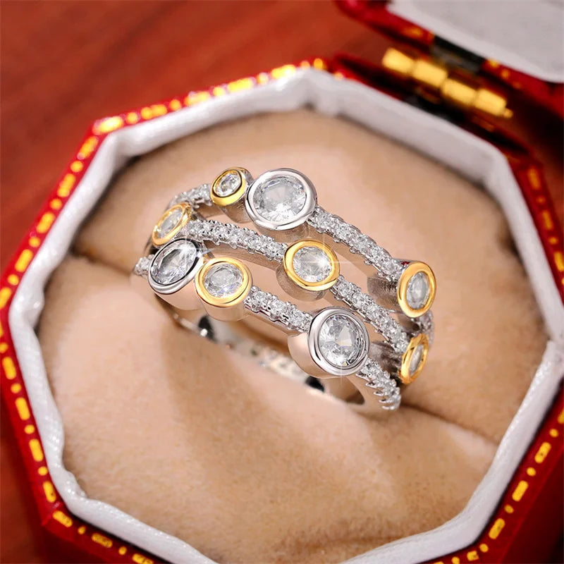 Huitan Vintage Two Tone Lady's Rings Anniversary Party Daily Wearable Luxury