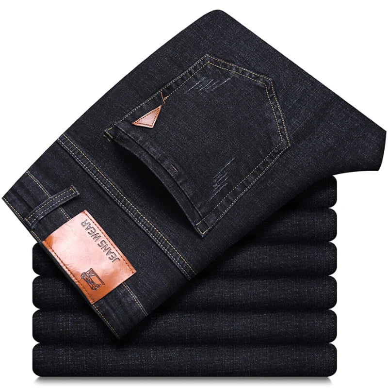 Men Fashion Straight Jeans Men 2024 New Stretch Slim Fit Pants Brand Clothing