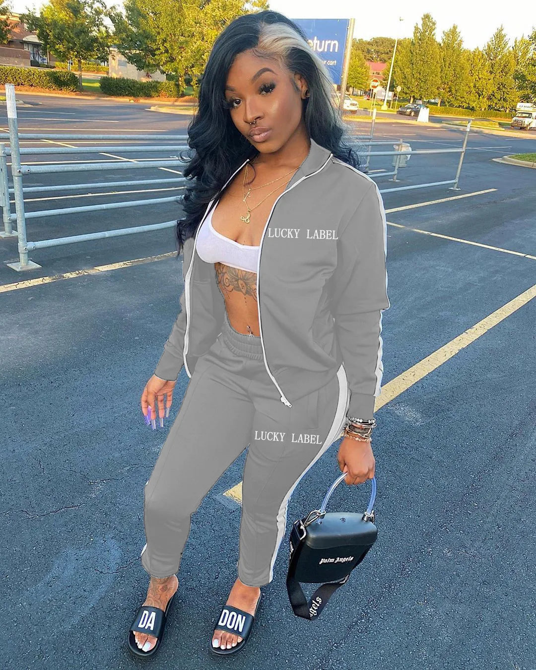 2024 European and American Women's Fashion Letter Embroidered Zipper Sports Two-piece Set