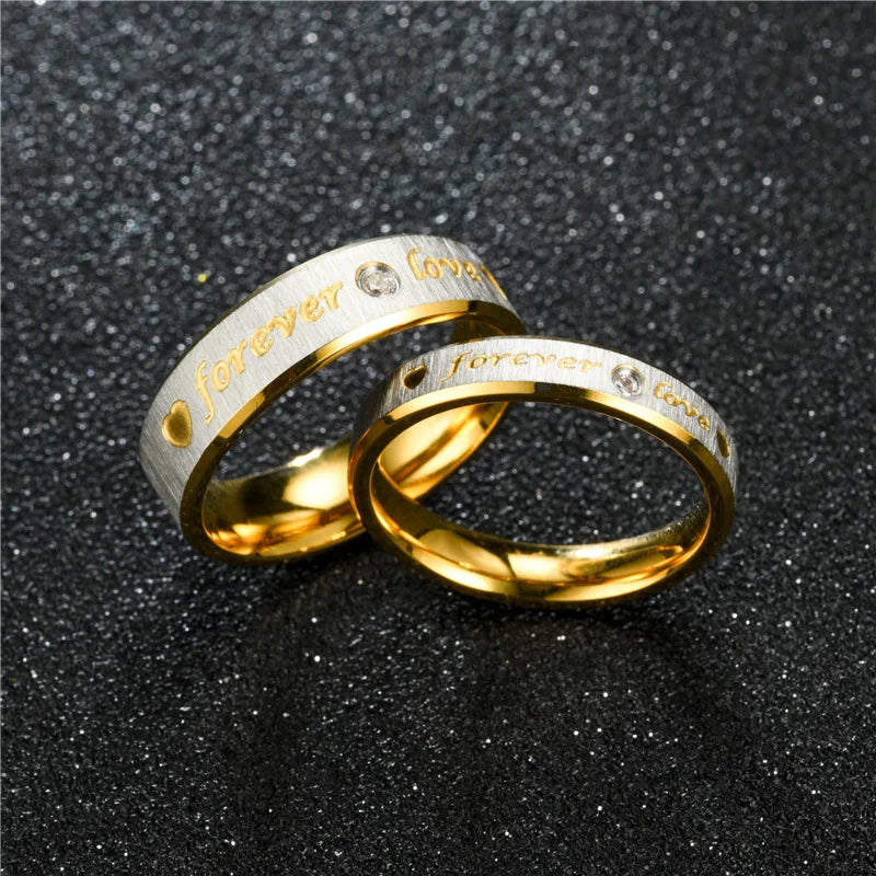 New Forever Love Couple Ring For Women Men Heart Stainless Steel Wedding