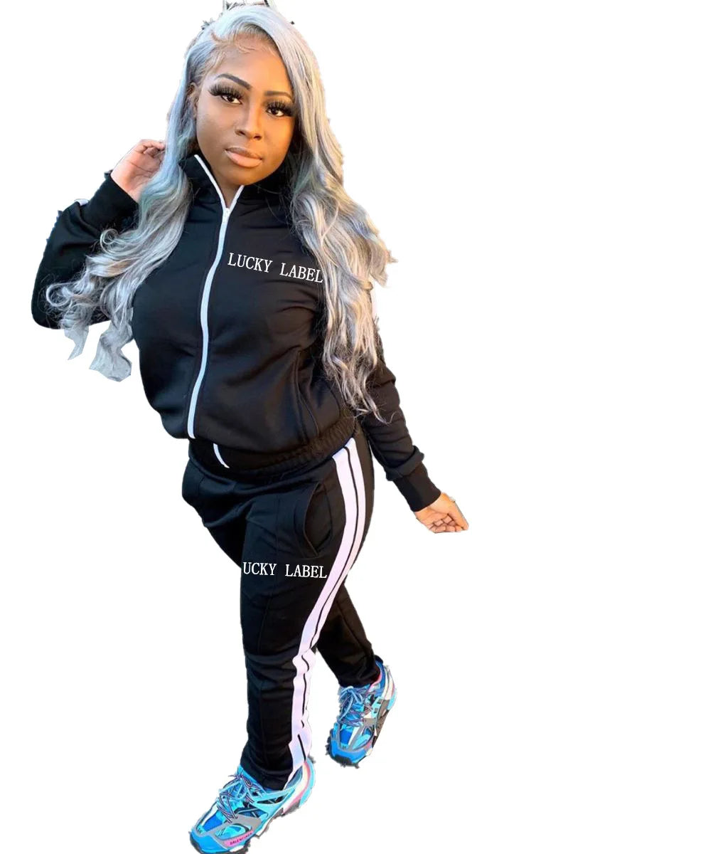 2024 European and American Women's Fashion Letter Embroidered Zipper Sports Two-piece Set