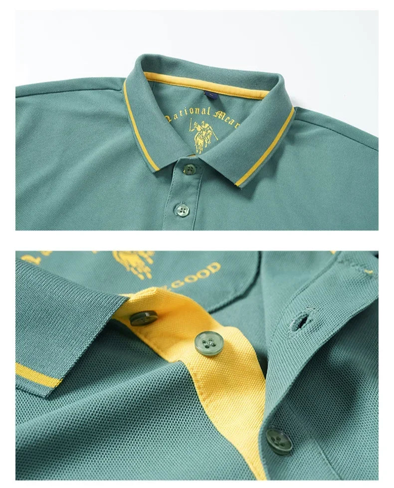 summer Men's Short Sleeve Embroidered Polo T-Shirt Lightweight Casual Vintage Business