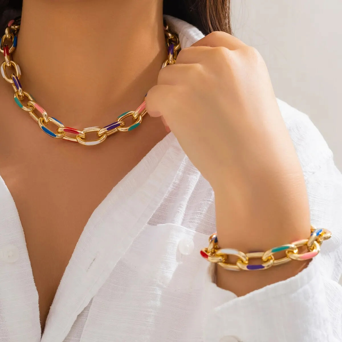 2Pcs/Set Colorful Bohemian Fashion Choker Necklace Bracelet