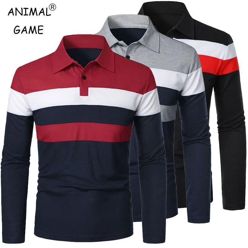New Men Long Sleeve Tshirt Splicing Polos Tee