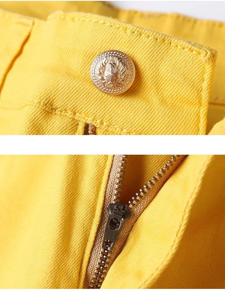 2024 Autumn New Men's Bright Stretch Fit Jeans Trendy Denim Straight-leg Trousers Male Red Lake Blue Yellow Trousers