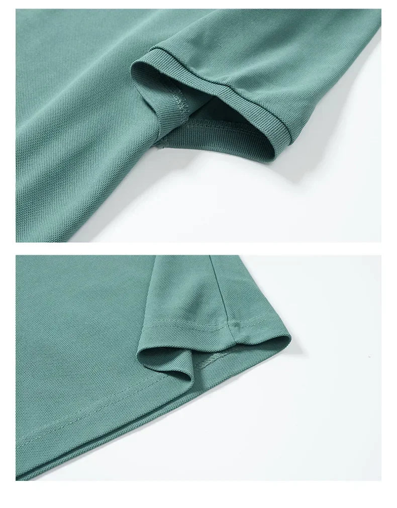 summer Men's Short Sleeve Embroidered Polo T-Shirt Lightweight Casual Vintage Business