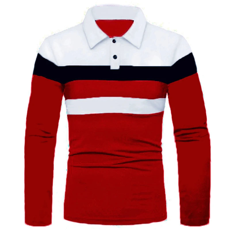 New Men Long Sleeve Tshirt Splicing Polos Tee