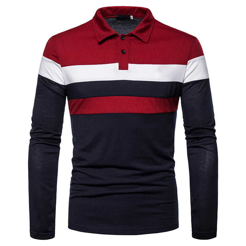 Fashion Men Long Sleeve Polo Shirt Splicing