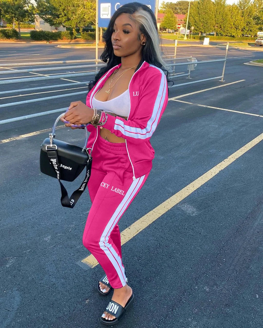 2024 European and American Women's Fashion Letter Embroidered Zipper Sports Two-piece Set