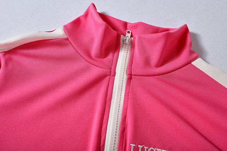 2024 European and American Women's Fashion Letter Embroidered Zipper Sports Two-piece Set