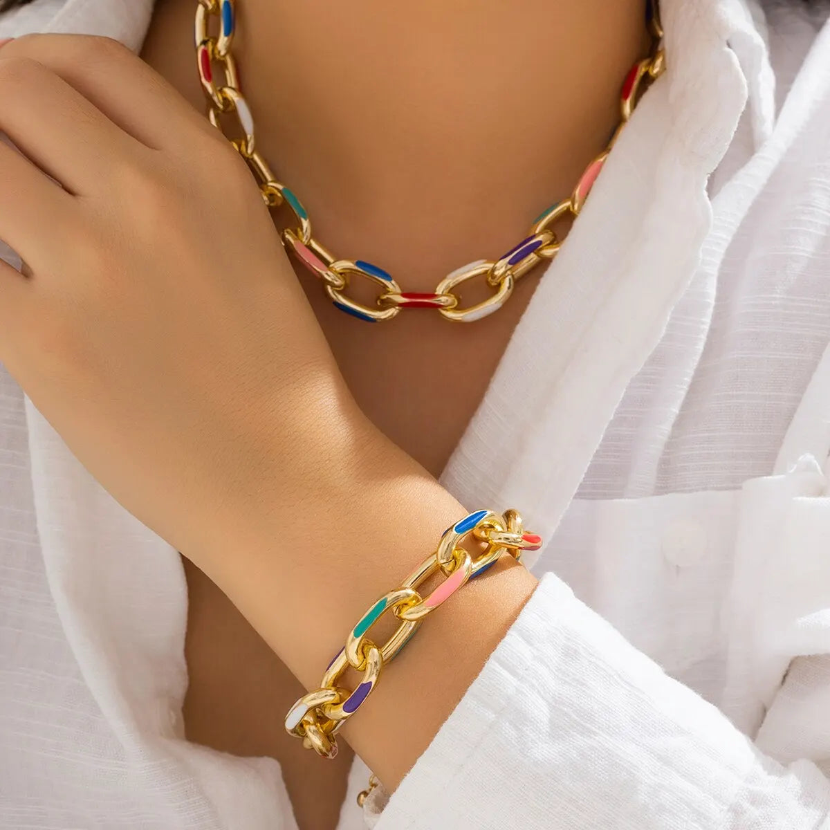 2Pcs/Set Colorful Bohemian Fashion Choker Necklace Bracelet