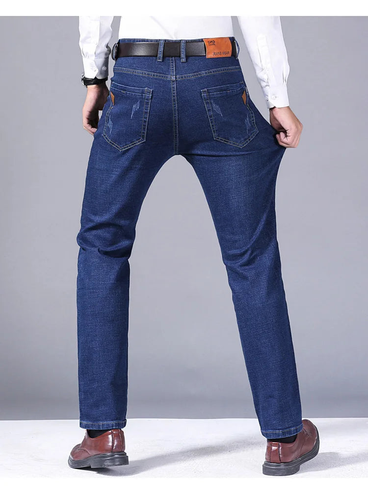 Men Fashion Straight Jeans Men 2024 New Stretch Slim Fit Pants Brand Clothing