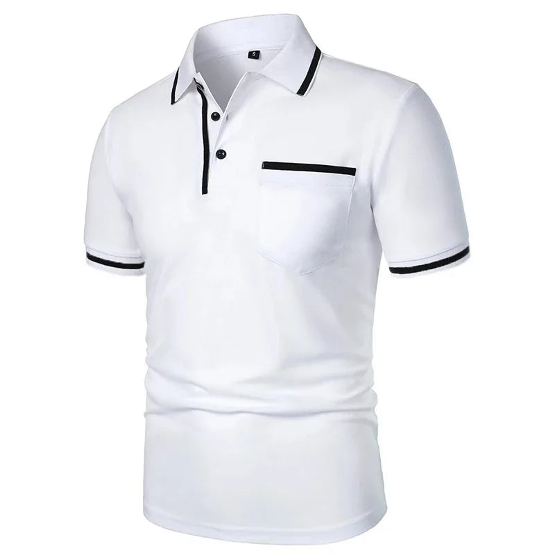 Summer Men's Short Sleeve Breathable Solid Color Lightweight Polo Shirt Basic Splice Top