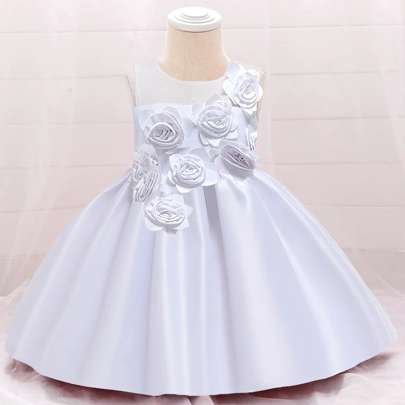 Baby Girls Dress Kids Flowers Formal Evening Prom Gown Clothes Child Elegant WhiteToddler Christening Princess Costume Vestidos