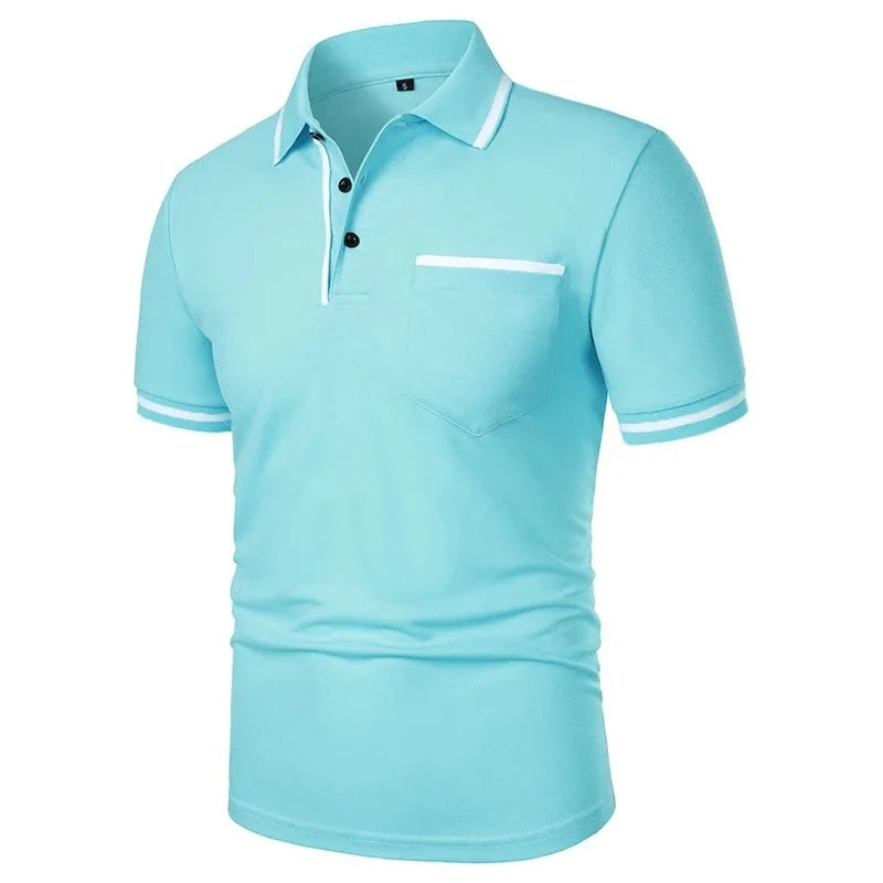 Summer Men's Short Sleeve Breathable Solid Color Lightweight Polo Shirt Basic Splice Top
