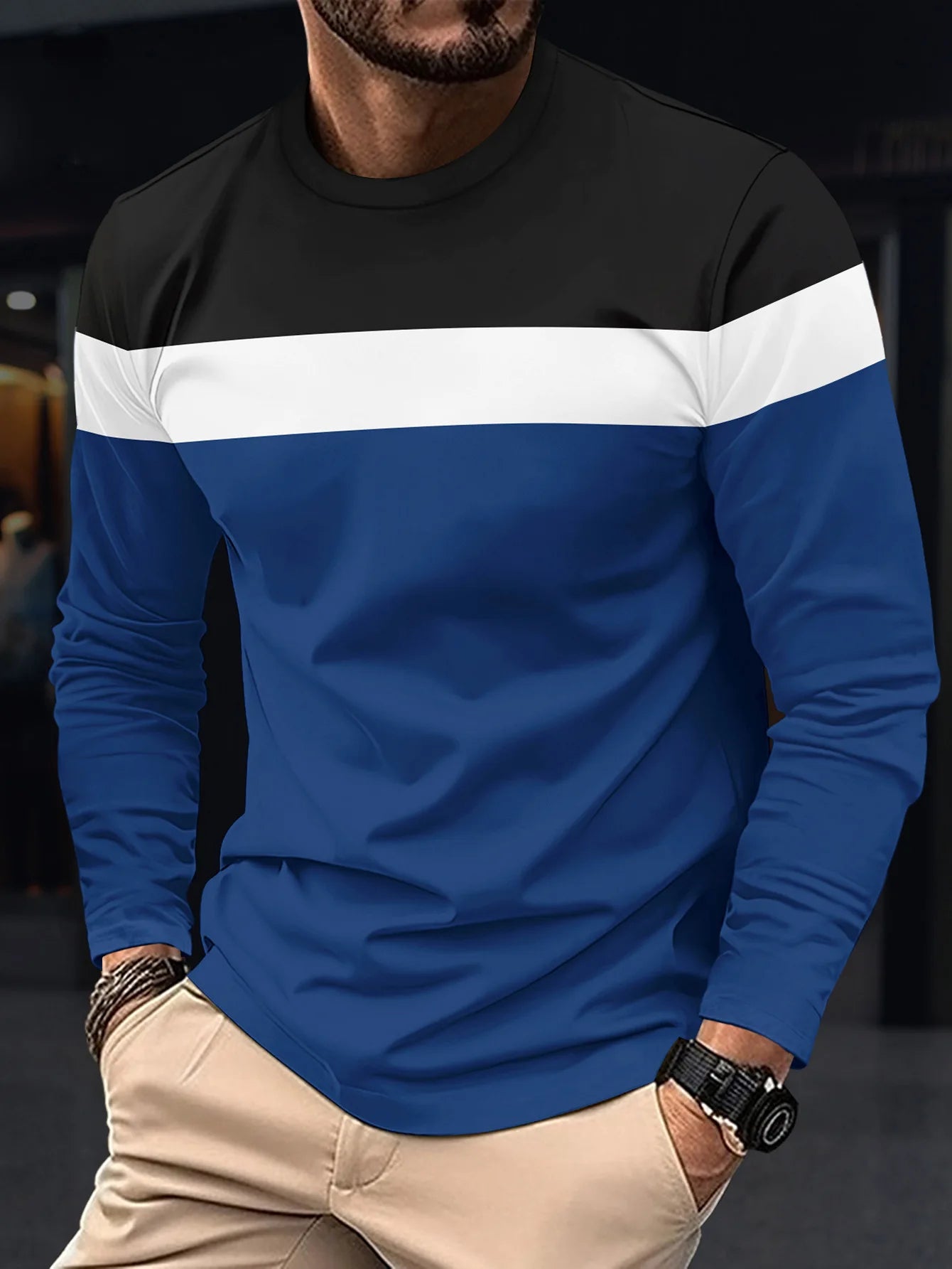 New Men's Casual Round Neck Long Sleeved T-shirt casual tops