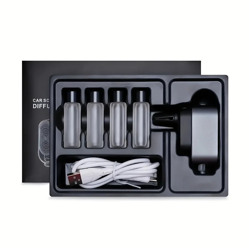 The on-board smart aroma diffuser turns on automatically when the car starts, including four different bottles of sesame oil