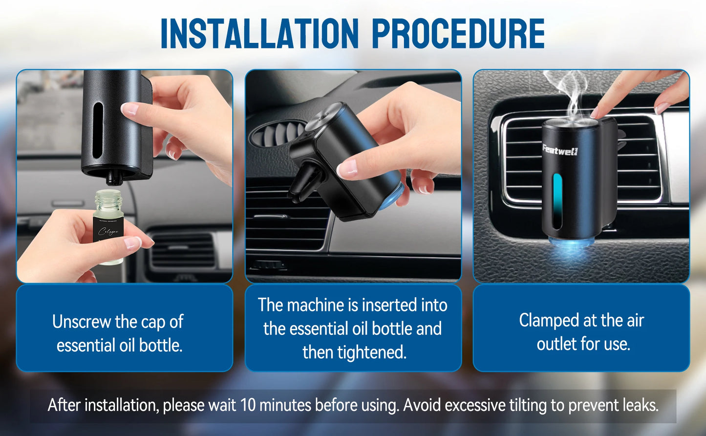 Smart Car Air Freshener Diffuser, 3pcs Essential Oil.