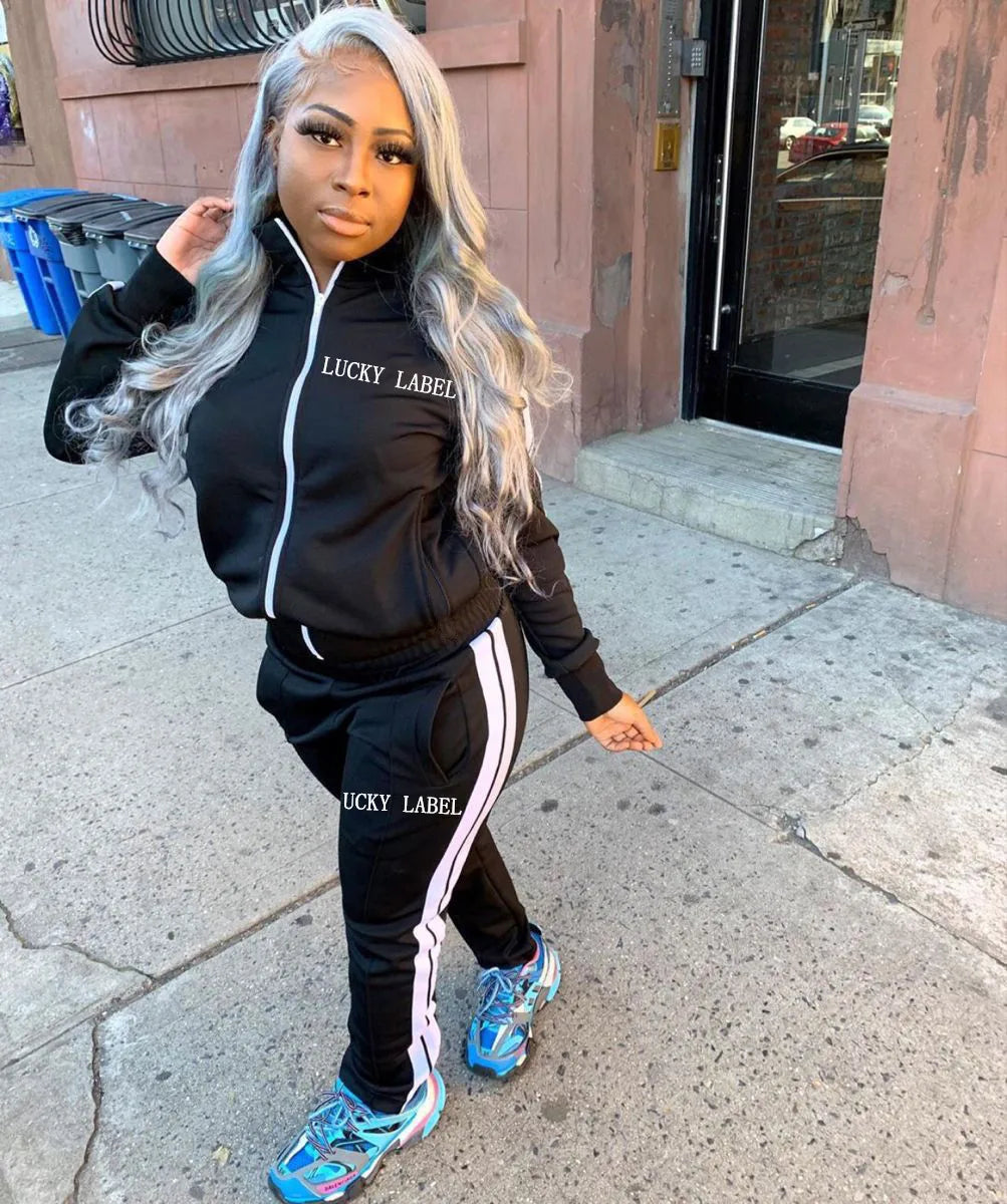 2024 European and American Women's Fashion Letter Embroidered Zipper Sports Two-piece Set