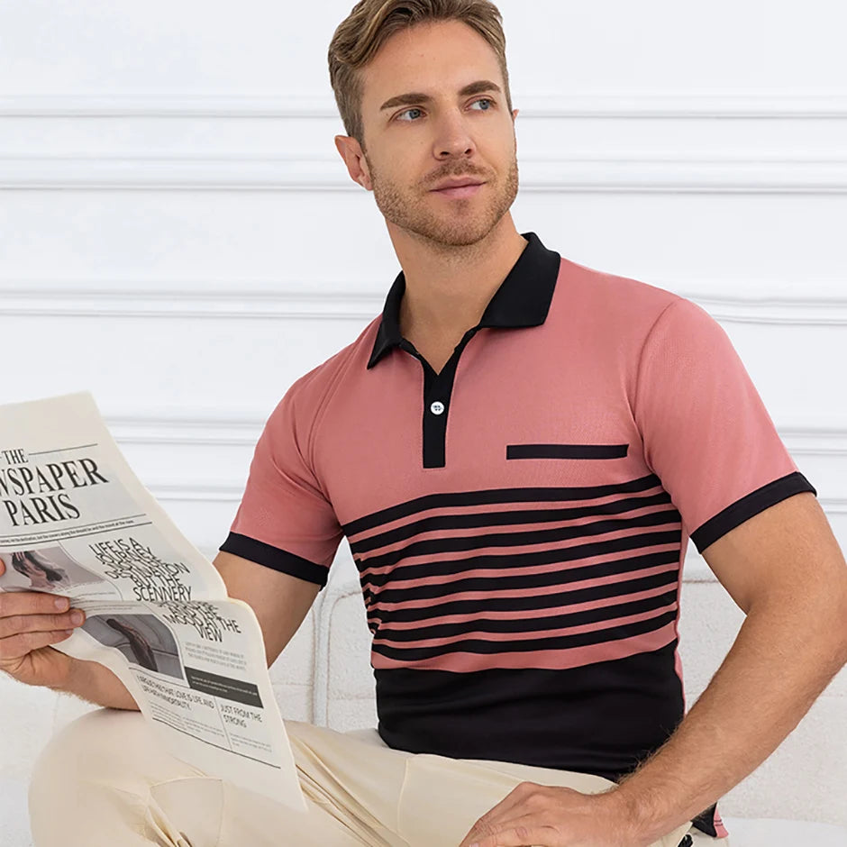 Summer Men's Striped Wild Polo Shirt Casual Fashion