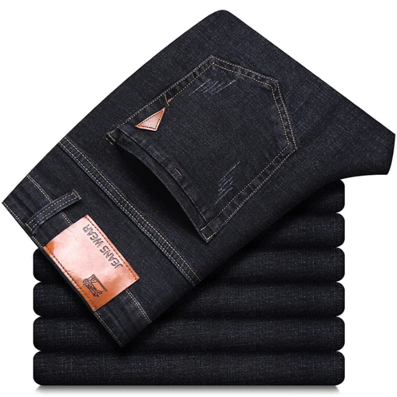 Men Fashion Straight Jeans Men 2024 New Stretch Slim Fit Pants Brand Clothing