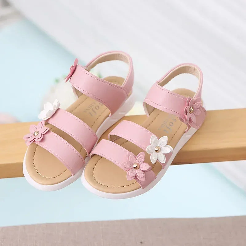 Girls Sandals Gladiator Flowers Sweet Soft Children Beach Shoes Kids