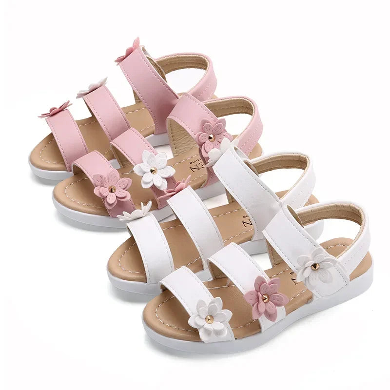 Girls Sandals Gladiator Flowers Sweet Soft Children Beach Shoes Kids