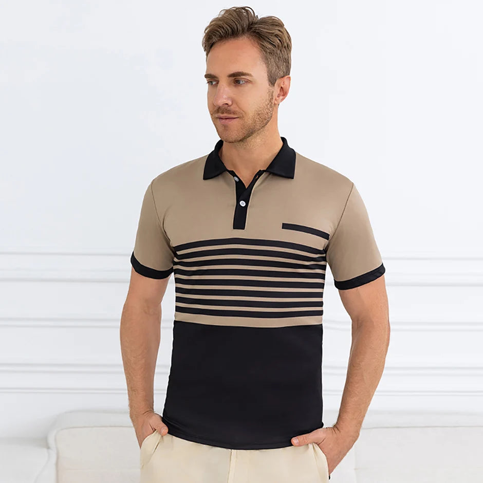 Summer Men's Striped Wild Polo Shirt Casual Fashion