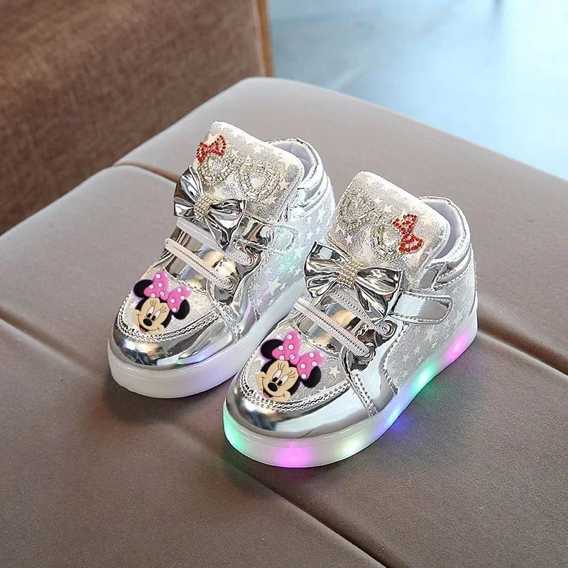 Disney Minnie girl children's sports shoes cartoon LED