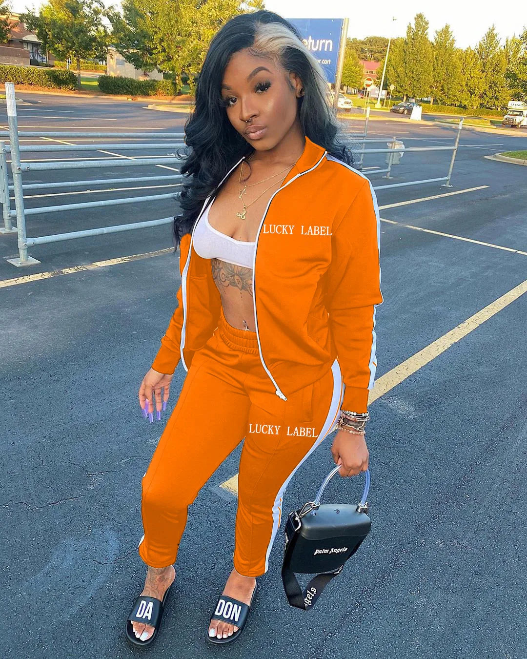 2024 European and American Women's Fashion Letter Embroidered Zipper Sports Two-piece Set