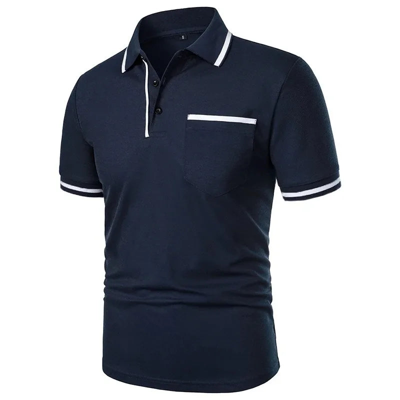 Summer Men's Short Sleeve Breathable Solid Color Lightweight Polo Shirt Basic Splice Top